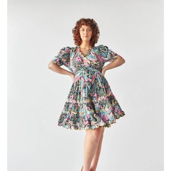 CeliaB Hortensia Floral Puff Sleeve Mini Dress Small Colorful Spring Summer